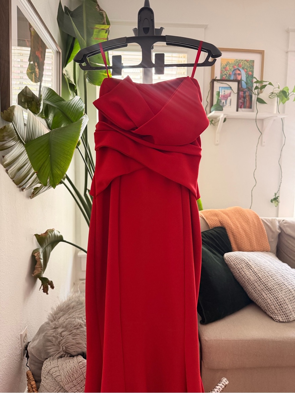 Ariella Red Strapless Draped Evening Gown
